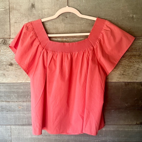 Rails Sonora Square Neck Top M Spiced Coral Flutter Sleeve Smock Gathered Girlie - Picture 9 of 12